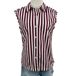 Lafayette 148 Women's 8 Top Sleeveless Button-Up Shirt Vertical Stripe Pocket
